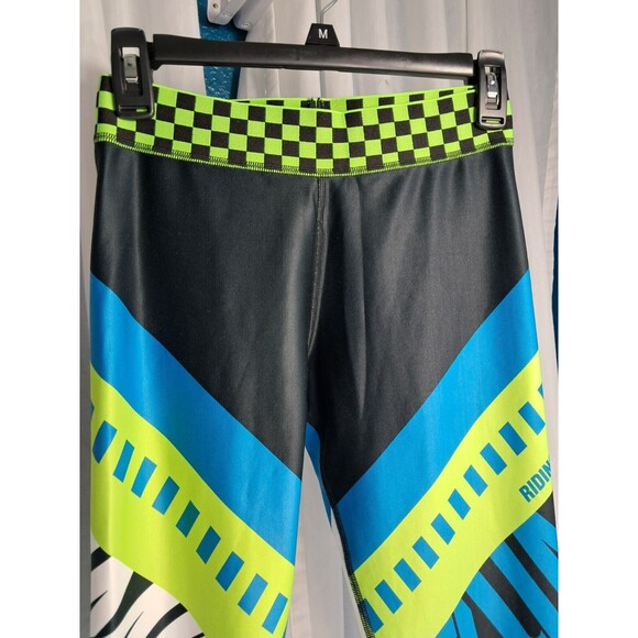 Zumba Faster Better Ankle Leggings SMALL Neon Green Blue Jacquard Waist Band - Picture 6 of 10